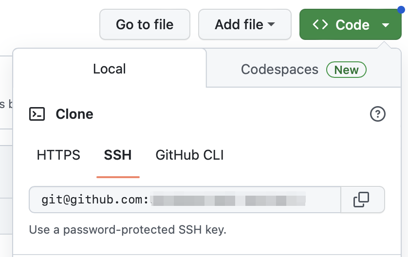 Selecting the SSH url from github