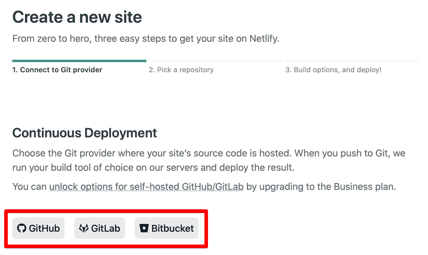Link github/gitlab/bitbucket account using Netlify
